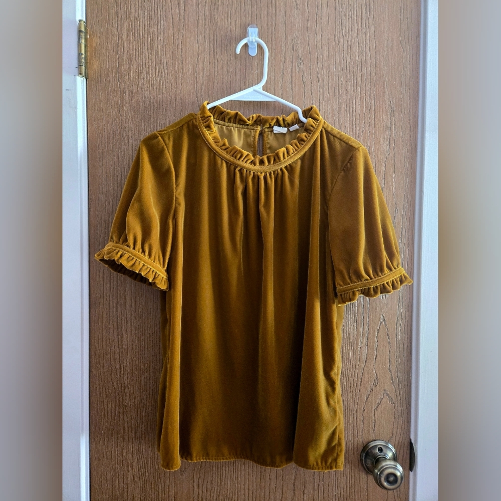 Mustard Yellow Velvet Ruffle Sleeve Top - Picture 1 of 1